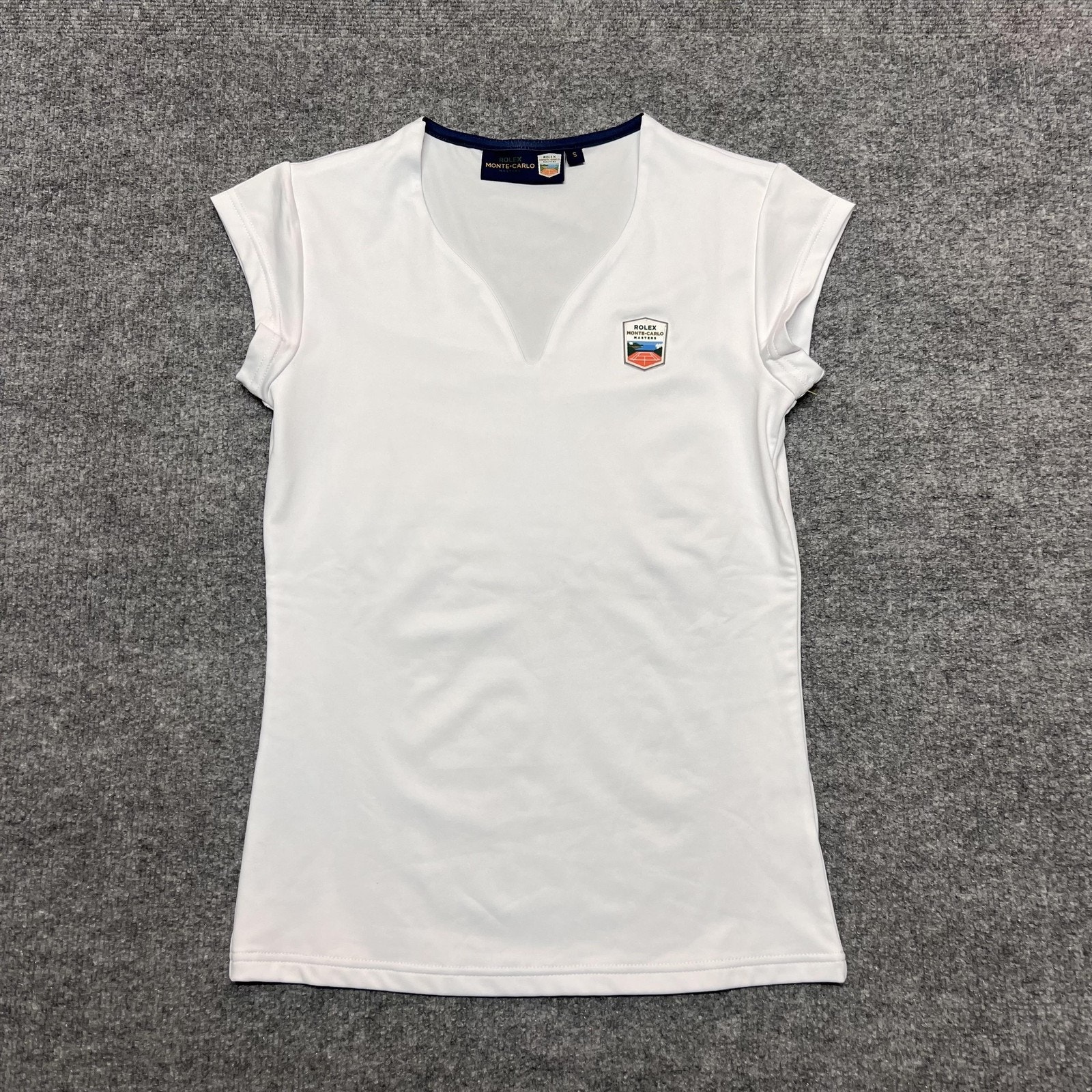 Rolex MonteCarlo Masters Shirt Womens Small White Tennis VNeck Stretch Top